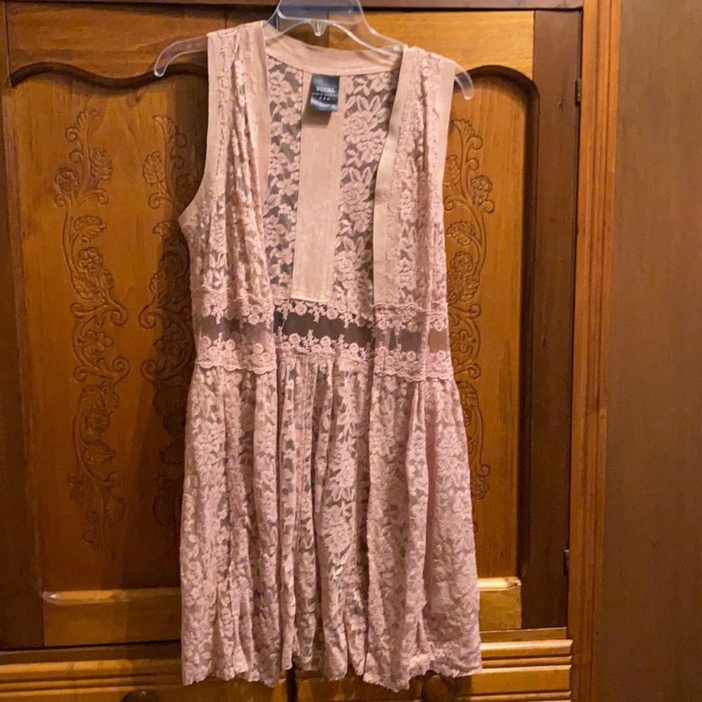 Lace pinky/beige sleeveless duster